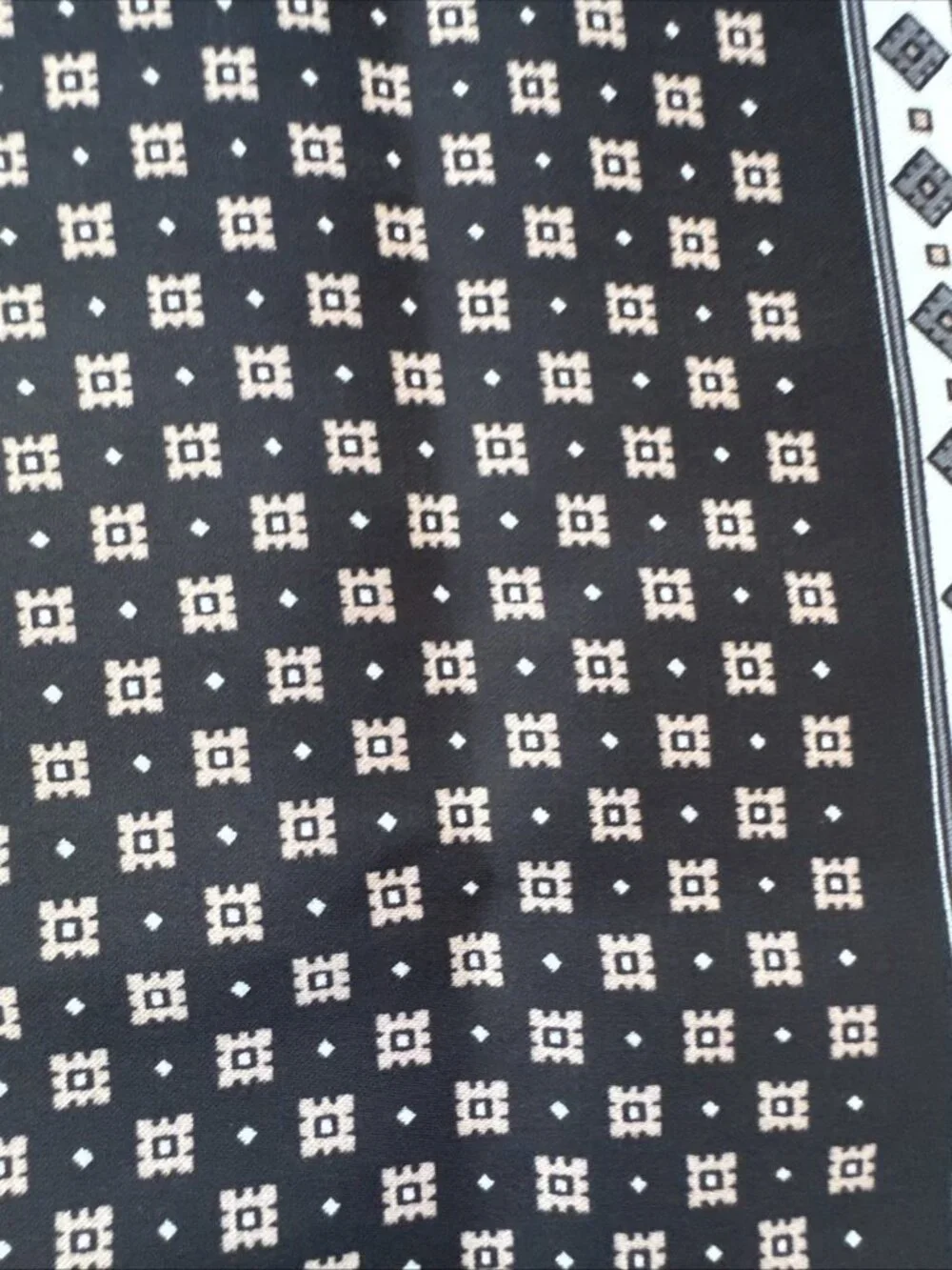 Elan 36” Square Scarf Geometric Silky Handkerchief Black Brown Cream NEW